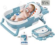 Collapsible Baby Bathtub for Newborns to Toddler with Real-time Temp Monitor & Floating Cushion,Portable Travel Tub for 0-36 Month, Foldable Baby Bath Tub for Infants Boy (Light Blue)