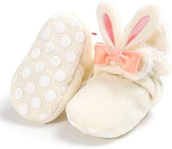 TIMATEGO Newborn Baby Boys Girls Cozy Fleece Booties with Grippers Stay On Slipper Socks Infant Toddler Crib Winter Shoes for Boys Girls 6-12 Months Infant, 09 White Baby Booties