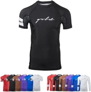 Gold BJJ Foundation Ranked Rashguard - No-Gi and Gi Jiu Jitsu Rash Guard (Short Sleeve, Black, M)