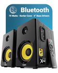 MAJORITY Active Bookshelf Speakers | Bluetooth HiFi Speakers with 70 Watts, Kevlar Yellow Speaker Cone, Amplified 2.0 Channel Sound | Remote Control Included, Optical, RCA, USB & Aux Playback D40X