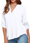 TYQQU Women's Blouse V-Neck Comfort T-Shirt Blouse Shirt Solid Colour Blouse Shirt Light White L