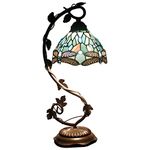 WERFACTORY Tiffany Lamp Sea Blue Stained Glass Dragonfly Style Desk Reading Light, Metal Leaf Table Lamp Base 8X10X21 Inches Decor Small Space Bedside Bedroom Home Office S147 Series