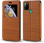 BLU G91 Case, Wood Grain Leather Case with Card Holder and Window, Magnetic Flip Cover for BLU V91 (6.5”)