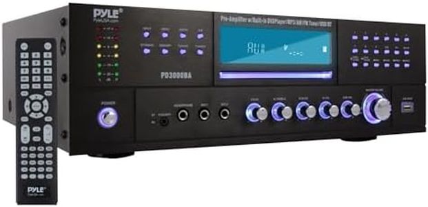 Pyle 4 Channel Bluetooth Amplifier with Front Loading DVD/CD Player - 3000 Watt Stereo Receiver with FM Radio, Dual Microphone w/Echo for Karaoke, USB-A in, LED, Rack Mount - PD3000BA.5
