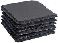 Argon Tableware Square Slate Coasters - 10cm - Pack of 6 - Black Natural Stone Drink Placemats for Kitchen, Home, Bar, Restaurant