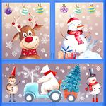 Christmas Window Stickers-Watercolour Double Sided Christmas Window Decorations Clings Reusable Glass Sticker Christmas Scene, PVC Static Xmas Window Display 9 Sheets Christmas Window Decals with Snow