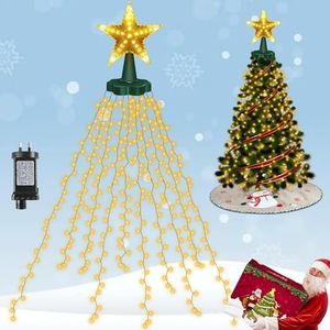 Christmas Lights Outdoor, 10 Line 290 Led Christmas Tree Lights with Star Toppers, Plug-in 8 Mode Twinkle String Lights, Waterproof Fairy Lights for Tree Indoor Outdoor Garden Patio Xmas, Warm White