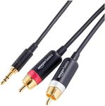 Amazon Basics 3.5 Aux to 2 x RCA Adapters, Audio Cable for Amplifiers, Active Speakers with Gold-Plated Plugs, 2.4 m, Black