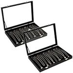 Kurtzy 2 Pack Black Velvet Necklace Jewellery Organise Storage Display Case Box Tray with 20 Hooks and Lockable Glass Lid - Stackable Tray for Drawer - For Necklaces, Bracelets, Earrings and Anklets