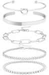 AOZEL Silver Bracelets for Women Trendy Sterling Silver Plated Bangle Cuff Bracelet Stack Link Chain Bracelet Jewelry Set for Women Girls