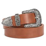 WERFORU Women Western Leather Belt for Jeans- Western Vintage Ladies Boho Waist Belt for Dress（Brown，Suit for waist size 27"-36"）