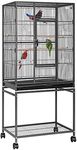 VIVOHOME 54 Inch Wrought Iron Large Bird Flight Cage with Rolling Stand for Parakeets Canaries Cockatiels Lovebirds Conures, Black