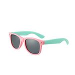 Komonee Kids Flexible Sunglasses Polarized Pink With Turquoise Silicone Drifter Classic Style Retro Sun Shades Eye Glasses UV400 Unisex For Boys and Girls Age 3-10