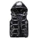 OBiQuzz Men's Down Vest with Hood Shiny Vest Body Warmer Quilted Vest Sleeveless Hooded Vest Down Vest Zip Vest Sports Vest Zip Warmth Leisure Outdoor Style Men Transition Jacket, black, XXXXL