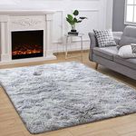 Rugs Living Room Fluffy Area Rug for Bedroom Shaggy Carpet Anti Slip Rugs Soft Modern Plush Carpets Suitable for Home Decor (Grey White, 4.6 * 6.5ft(140 * 200cm))