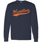 UGP Campus Apparel Houston Baseball Script - Hometown Pride, Pitcher Long Sleeve T Shirt - Small - Navy