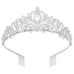 Vofler Crystal Tiara Crown Silver Headband Headpiece Rhinestone Hair Jewelry Decor for Women Ladies Little Girls Bridal Bride Princess Birthday Wedding Pageant Prom Halloween Costume Party with Combs