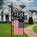 Address America Super Reflective USA Handcrafted Boardwalk Home Address Sign For Yard - With Name Rider And American Flag - 58" Post