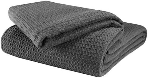 GLAMBURG 100% Cotton Thermal Blanket, Breathable Bed Blanket Twin Size, Soft Waffle Blanket, Twin Blanket, All Season Cotton Blanket, Charcoal Grey