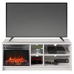 Ameriwood Home Noble Asymmetrical 55" TV Stand with Electric Fireplace, Ivory Oak