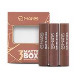 MARS Matte Box Set of 3 Lipsticks for Women | Long-Lasting | Smooth Finish | Moisturising | One Swipe Pigmentation (3x3.2 gm) (04-Brown)