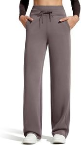 G4Free Workout Pants for Women with Pockets Wide Leg Drawstring High Waisted Soft Stretch Comfy Casual Lounge Sweatpants(Taupe,XL,Petite)