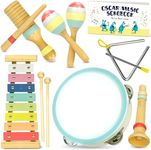 MINIARTIS Baby Musical Instruments | Montessori Wooden Music Toys for Toddlers 1-3 | Modern Boho Xylophone for Kids with 15 Songbook | Neutral Colors Educational Percussion Instruments Set