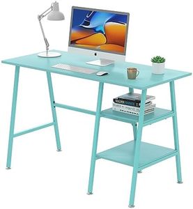 VECELO 43 Inch Computer Home Office, Writing Storage Side Hutch Workstation with Shelf Desk 43", Classic Walnut, Blue