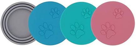 SLSON 4 Pack Pet Food Can Cover Universal Silicone Cat Dog Food Can Lids 1 Fit 3 Standard Size Can Tops, Blue, Green, Pink and Grey