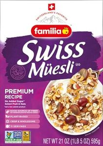 Familia Swiss Muesli Cereal, Premium Recipe with Spelt Flakes, Krispies, Fruit and Nuts, 0g Added Sugar, 21 Ounce (Pack of 1)