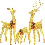 Yaheetech 3-Piece Lighted Deer Family, Reindeer Christmas Decoration with 360 LED Lights, Stakes, Zip Ties for Yard Patio Lawn Garden Party Xmas Decorations - Gold