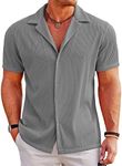 COOFANDY Men's Casual Button Down Shirts Short Sleeve Regular Fit Fashion Camp Beach Shirts Tops Dark Grey