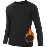 SIMIYA Mens Long Sleeve Thermal Tops, Crew Neck Thermal Underwear Winter Warm Base Layer Thermals T-Shirt Vest(Black,L)