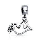 World Peace Olive Branch Open Dove Love Bird Dangle Charm Bead For Women Teen .925 Sterling Silver Fits European Bracelet