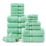 Luxury Bath Towels Set - 100% Cotton Bathroom Towels, Quick Dry Shower Towels, Extra Aborbent Bath Towel, Super Soft, 6 Bath Towels, 6 Hand Towels, 6 Wash Cloths (18 Pack) - Aqua Sky