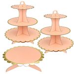 3 Pack Cardboard Cupcake Stand, 3 Tier Dessert Tower and 1Tier Cake Stand for Birthday, Baby Shower, Wedding, Party, Dessert Stand Round Tower, Display Stand for Cakes (Round Pink)