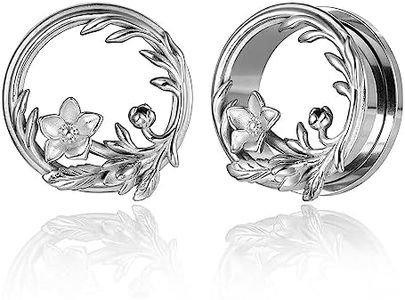 Twolobes 2PCS Silver Flower Ear Plugs Tunnels Hypoallergenic 316 Stainless Steel Ear Gauges 25mm/1" Body Piercing Jewelry for Women Men