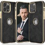 LOHASIC for iPhone 14 Pro Max Leather Case, Logo View, Luxury Elegant Classy Designer Men Women Phone Cover, Anti-Fingerprint Non-Slip Grip Slim Protective TPU Bumper, 6.7 Inch, 5G, 2022 - Black Gold