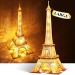 FUNPOLA 21 Inch Eiffel Tower LED 3D Puzzle for Adults - Model Kit for Adults to Build - Illuminated Paris Landmark at Night - 3D Acrylic Puzzle Décor Lamp Ornament (Gold, Large Size)
