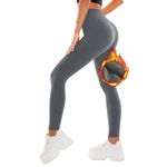 SINOPHANT Fleece Lined Leggings for Women, Soft Elastic High Waisted Thermal Warm Winter Thick Yoga Pants(1Grey, L-XL)