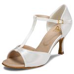 JIAJIA 20511 Latin Women's Sandals 2.7'' Flared Heel Super Satin Dance Shoes Color Ivory,Size 5.5 UK / 39 EU