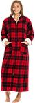 Alexander Del Rossa Women's Zip Up Fleece Robe, Loose Sherpa Cuff and Collar Bathrobe, Large-XL Red Buffalo Check Plaid with Sherpa (A0258Q42X)