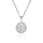 Twistedpendant North Star Compass Pendant with 22 inch 3mm Figaro Mens Chain with Lobster Clasp Fade & Sweat Resistant Stainless Steel Silver Necklace For Men Versatile & Elegant Men's Jewellery