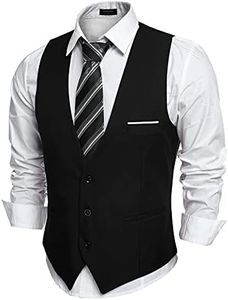 COOFANDY Men's V Neck Sleeveless Business Suit Vests Slim Fit Wedding Waistcoat, Type 02 Black, Medium