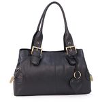 Gigi - Women's Leather Top Handle Bag - Small/Medium Handbag - Multiple Pockets - With Heart Keyring Charm - OTHELLO 6165 - Black