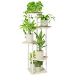 Bamworld Plant Stand Indoor Corner Metal Plant Shelf for Multiple Plants Tall Flower Stand for Patio Garden Balcony Living Room Bedroom(5 Tier White)