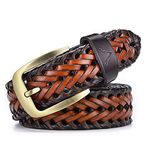 VOGARD Mens Braided Genuine Leather Original Branded Belt | Woven Leather Belt for Casual Pants with Brass Buckle| Micro Adjustable (Dual)