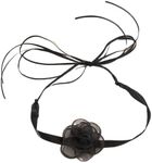 NAT MEYA Sexy Super Fairy Chic Black Choker Camellia Flower Lace-up Colorful Necklace Long Ribbon Choker For Women Girls, no metal, No Gemstone