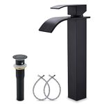 Black Vessel Sink Facuet, Matte Black Bathroom Sink Faucet Waterfall Bathroom Faucet for Vessel Sinks Tall Bathroom Sink Faucet Single Handle Bathroom Vanity Faucet