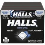 HALLS No Sugar Added Extra Strong, Cough Drops, 20 Packs of 9 lozenges, Throat Lozenges, Sore Throat Relief, Relieves Cough, Mentho-Lyptus, Prepared in Canada